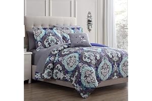 Modern Threads Cathedral 8-Piece Printed Reversible Bed In A Bag, Full, Purple/Grey/Teal