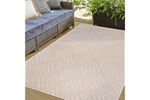 ‎MAZOVIA Mazovia Outdoor Teppich 3D Effekt - Wetterfest & UV-beständig - für Balkon, Terrasse und Wintergarten - In- & Outdoorteppich Aussenteppich - Beige Creme 60 x 100 cm