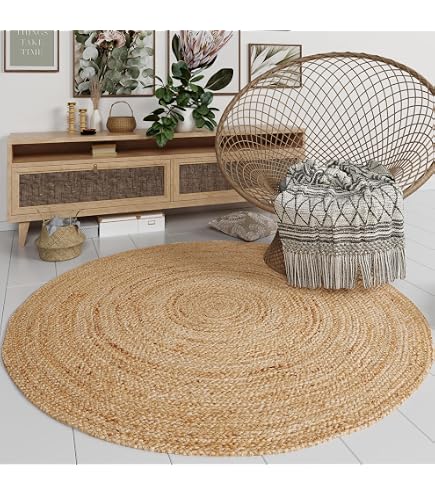 Teppich, Fair Trade, Rund, Jute & Baumwolle, Geflochten, 90 X 90