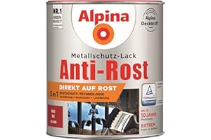 Alpina Metallschutzlack matt – Rot – Anti-Rost-Lack für einen Langzeit-Korrosionsschutz – Witterungs- und UV-beständig – 2,5L