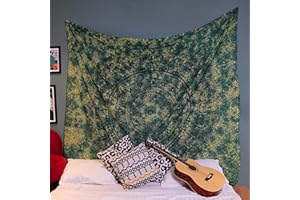 FURNISHFUL FINESSE Tapisserie bohème – Tapisserie murale esthétique psychédélique indienne hippie pour salon, décoration murale bohème – Vert – 213,4 x 228,6 cm