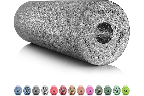 BODYMATE Rouleau en mousse standard moyennement dur lisse 45 x 15 cm avec e-book gratuit – Nombreuses couleurs