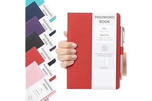 EVELAY Password Book Alphabetical with Tabs A-Z Index Hardback for Internet Website Address Contacts Password Organizer with Pen (Red)