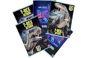 Julian Ross By Pigna Quaderno Maxi Bambini, Confezione Mista 5 Pezzi, 24 Fogli, Carta 100 Grammi, Bambino e Bambina, Unicorno, Dinosauro T-Rex, Animali, Gamer (Righe - A, Boy)