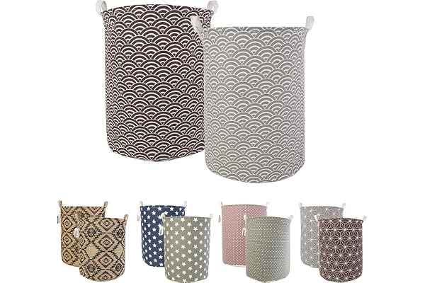 LessMo 2PCS 19,7" Paniers à Linge, Paniers à Linge Pliable Grand Bac de Rangement en Tissu Corbeille à Linge pour Organiser Chambre d'enfants, Jouets, Vêtement (Wave, Épaissie 17.7 "/ Moyenne)
