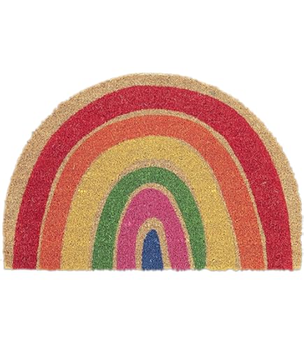 AnyDesign Rainbow Progress Gay Pride Day Doormat Everyone is Welcome Here Front Door Mat with Anti-Slip Rubber Back Rainbow Felt Floor Rug for LGBT Indoor Outdoor Kitchen Home Decor, 17 x
