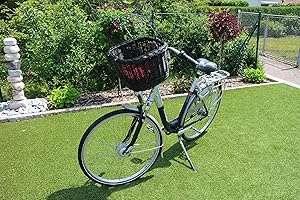 Marcus´ Weidenhandel Hundefahrradkorb für Fahrradlenker aus Weide mit Metallgitter und Kissen in Schwarz Lenkrad Weidenkorb (ohne Kissen)