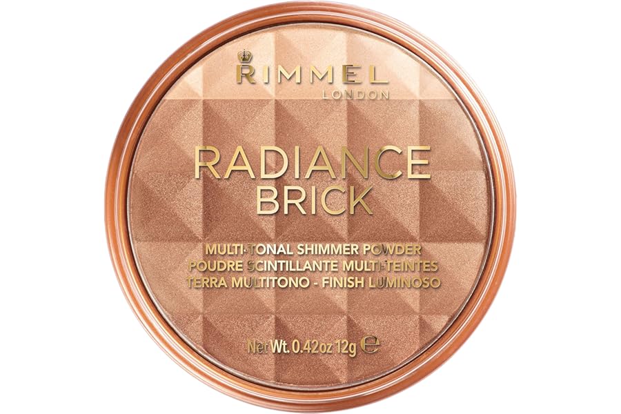 Rimmel London Radiance Shimmer Brick Pressed Bronzer, Light-As-Air Contouring Formula, 001 Light, 12 g