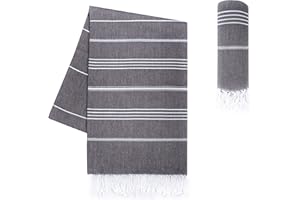 LAYNENBURG Ręcznik premium z ręcznie wiązanymi frędzlami, do łaźni tureckiej, sauny, plażowy, 100% bawełna, Oeko-Tex 200, duży, podróżny, rozmiar XXL, 100 x 200 cm, antracytowy