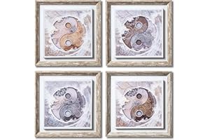 DekoArte - Quadri Moderni Soggiorno YING YANG MANDALA 30x30 cm x4 pezzi - Set di Quadri con Cornice Shabby Chic