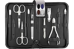 ‎MARQUS marQus Solingen Mega Maniküre Pediküre Set 12 Teile - Nageletui für Herren und Damen mit allem was man für die Nagelpflege braucht, in hochwertigem Echt-Leder Etui, Schwarz