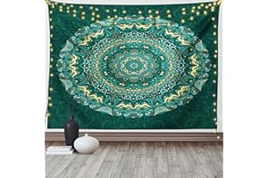 ABAKUHAUS Teal Wandteppich, Eastern Mandala aus Weiches Mikrofaser Stoff Waschbar ohne Verblassen Digitaldruck, 150 x 110 cm, Teal