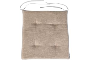 Loft 25 Premium Tufted Seat Pads | Non-Slip Indoor Chair Cushions for Kitchen and Dining Room | Breathable Luxury Pillow with Ties | Lightweight & Comfortable Foam Filling (37x37cm, Taupe, 1)
