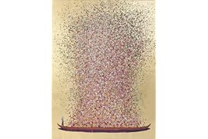 Kare Design Bild Touched Flower Boat Gold/Pink, Gemälde, Pastellfarben, Asia-Stil, buntes Wandbild, Canvas-Leinwand, Massivholz Rahmen, handgemalte Details mit Acrylfarbe, Abstrakt, 100x80x3,5cm