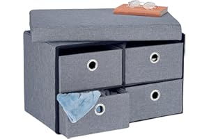 Relaxdays Panca Contenitore con 4 Cassetti, Pieghevole, Ingresso o Camera Letto, HLP: 39x60x38 cm, Porta Giochi, Grigio, 70% fibra di legno 20% poliestere 10% gommapiuma, 1 pz
