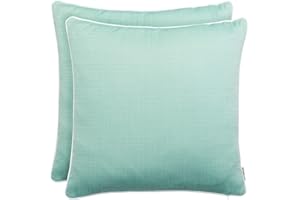 Brandsseller Set di 2 Cuscini da Esterno 45x45 cm – Cuscini Decorativi con Elegante Bordino a Contrasto effetto Lino – Idrorepellenti e Antimacchia per Giardino, Balcone, Terrazza e Divano - Menta