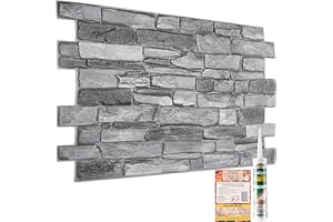 NOVECRAFTO Decorative Wall Cladding Panels - 20 Sheets | 9.7 sqm | 105 sqft - Natural Grey Rock Stone Brick Slate 3D Effect PVC Plastic Tiles Panelling