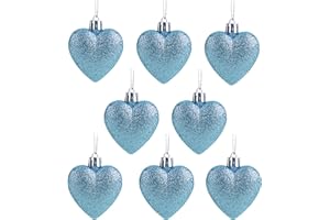 Christmas Concepts® Pack of 8-60mm Heart Shaped Christmas Tree Baubles – Glitter Decorated Baubles (Ice Blue)