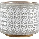 Rivet Geometrischer Pflanztopf aus Keramik, 16,5 cm hoch, Weiß und Grau