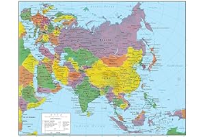 Asia Wall Map Laminated GeoPolitical Edition by Swiftmaps A2 (42cm x 60cm)