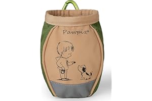 Pawpiz Dog Treat Pouch | Cute Clip-on Dog Treat Bag with Waist Clip, Carabiner & Side Pocket | Waterproof Lining & Water-Resistant Shell | UK Brand (Khaki & Olive Green)