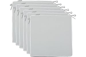 Brandsseller Lot de 6 Coussins de Chaise 40x40x4 cm - Galette de Chaise hydrofuge et anti-salissure avec Liens et Passepoil – pour l’intérieur et l’extérieur – Cuisine, Terrasse, Jardin – Gris Clair