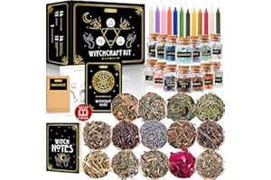 Wyspell Witchcraft Supplies Kit for Witch Altar 54PCS - Spell Candles Witches Crystals Jars Herbs Spells Beginner Box Starter Kit, Green
