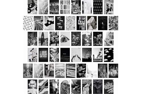 CY2SIDE 50 images esthétiques en noir et blanc pour collage mural, ensemble d'impression de collage chic, décoration de chambre pour, impressions d'art mural vintage pour chambre, affichage de photo