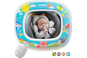 Benbat Baby Car Mirror - Safety Car Seat Mirror for Rear Facing Infant - Shatterproof Clear Wide Vision Day and Night - Entertain See and Soother with Remote control - Crash Tested and Certified, Blue