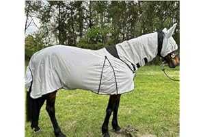 BRAMA WEST Brama-West Bel-Air - Manta para eccema con cuello, máscara antimoscas y braga para el vientre, con doble cierre frontal y pliegue, protección contra insectos, color gris, talla 135