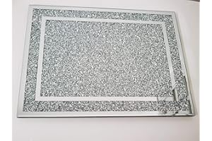 Biznest Worktop 30X40Cm Saver Crushed Jewel Crystal Diamante Flat Float Glass Worktop Saver Large Silver Eye Catching