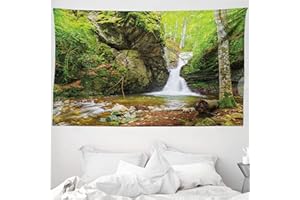 ABAKUHAUS Cascata Arazzo, Spring Waterfall Natura, Tessuto Parete Appeso Decorazione per Camera da Letto, Soggiorno, dormitorio, 230 x 140 cm, Verde e Bianco