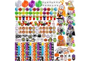 JOYIN 168 Pcs Halloween Party Favors Set, 24 Pack Prefilled Goody Bags with Gift Tag Including Vampire Teeth, Spiders, Stamps, Stickers, Slap Bracelets for Kids Trick or Treat, Gift Exchange