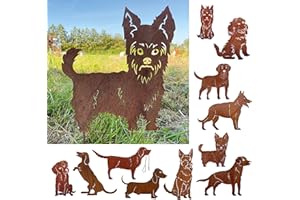 ‎STEINFIGURENWELT GIEBEN Gartenfigur Hund Terrier stehend 36x31cm Gartenstecker Edelrost Gartendeko Wetterfest Rost Metall Rostfigur Hunde Figur Tier von Steinfigurenwelt