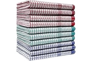 QUICK CLEANING SUPPLIES Pack of 10 Heavy Duty (80gm/pc) WonderDry Checked Cotton Kitchen Tea Towels - Absorbent - Durable & Long Lasting – Professional Grade - Lint Free – Fade Resistant – Bar, Catering, Restaurant Cloth