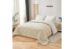 NH NOVOTEXTIL HOGAR Edredón Relleno Nórdico Cama 180 (260x270), Edredón Bicolor de Fibra 350 gr/m² - Nórdico Invierno Suave, Ligero, Reversible y Transpirable (Beige/Lino)