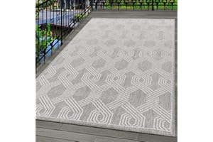 Carpetsale24 Alfombra de Exterior, Color Gris, diseño geométrico, 110161, Alfombra Rectangular, Alfombras para terraza-balcón-jardín o Cocina, 120 x 170 cm