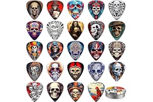 K KAREZOG Plektron Gitarre 24 Stück Schädel Plektrum 0.46/0.71/0.96/1.20mm Plektren Gitarre 4 Verschiedene Dicke Guitar Picks,Plektrum Akustikgitarre, E Gitarre, Bass(Mix-6)