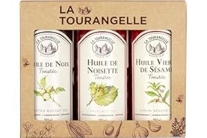 La Tourangelle - Coffret 3 huiles aux fruits secs - Huiles de noix, noisette, sésame - Saveur toastée - Idée cadeau - Huiles premiums - 3x250ml