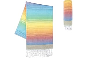 LAYNENBURG Ręcznik premium z ręcznie wiązanymi frędzlami, do łaźni tureckiej, sauny, plażowy, 100% bawełna, Oeko-Tex 200, duży, podróżny, rozmiar XXL, 100 x 200 cm, tęczowy