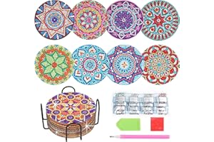 Domkan 12 Piezas Posavasos de Arte de Diamantes Mandalas DIY Diamond Painting Posavasos Redondos para Manualidades Kit de Posavasos de Pintura de Diamantes para Adultos Niños Principiantes