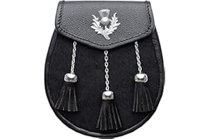 Hamilton Kilts Écossais Montagnes Chardon Cuir Sporran Avec 3 Tassels, Noir