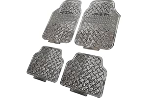 Enerfero Juegos de Alfombrillas Coche Antideslizante 4Pcs Diseño Metálico Universal Color Negro,Azul,Carbon y Brillo. (Carbon)