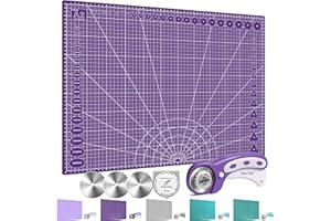 Miuzei Tapis de Découpe Auto-Cicatrisants A2 avec un Cutter Rotatif de 45 Mm,Tapis de Découpe pour la Couture L'Artisanat le Patchwork,60x45 cm, Imprimé Des Deux Côtés, Violet.