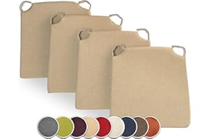 sunnypillow 4er Set Stuhlkissen mit Klettverschluss Polsterauflage Auflage für Stühle - Indoor/Outdoor - Sitzkissen Sitzauflage - Maße: 42 (vorne) | 35 (hinten) x 40 x 5 cm - Beige