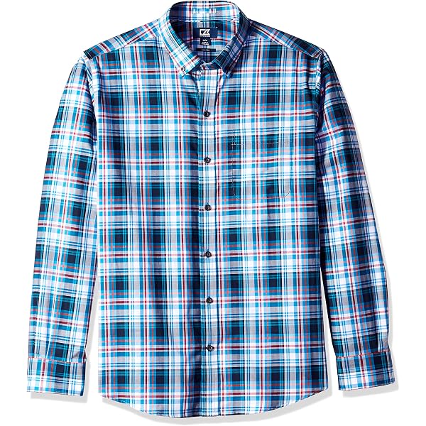 Cutter & Buck Men's Long Sleeve Soar Mini Check Button-Down Shirt - Stretch Cotton Blend