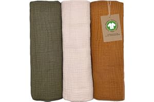mimaDu Bio GOTS - Set di 3 panni in mussola per bambini, 60 x 30 cm, in cotone biologico, ultra morbido | 100% cotone biologico certificato GOTS 30x60cm (Earth)