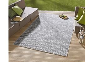 NORTHRUGS In- und Outdoor Teppich Karo 160x230cm - Wetterfest Modern Geometrisches Muster Kariert Allover Design Läufer für Balkon Terrasse Garten Wintergarten Wohnzimmerteppich Wasserfest in Blau