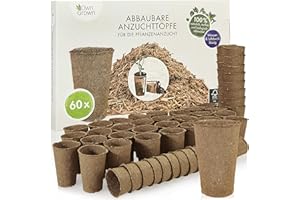 OwnGrown Pots de Culture Biodegradable: kit 60x Pot de Culture semis de Fleur et Plante en Fibres de Bois biodégradables pour Jardin, bac, Serre ou Potager - sans Tourbe, sans repiquage - Qualité