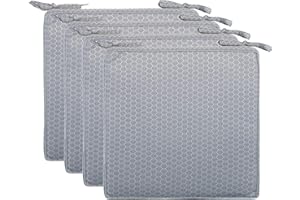 Brandsseller Cojín para asiento de jardín exterior con ribete, aspecto de panal, resistente al agua y a la suciedad, con cintas de fijación, 40 x 40 x 4 cm, paquete de 4 unidades, color gris claro